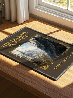 The Begum's Fortune Classic Book Art Print by Jules Verne – print on a sunlit desk