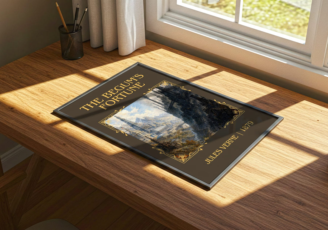 The Begum's Fortune Classic Book Art Print by Jules Verne – print on a sunlit desk