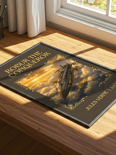 Robur The Conqueror Classic Book Art Print by Jules Verne – print on a sunlit desk