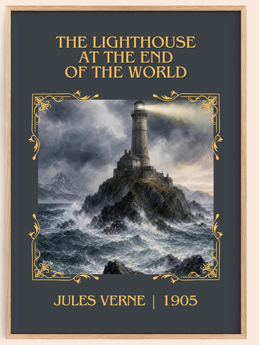 Lighthouse At The End Of The World Classic Book Art Print by J. Verne – book poster
