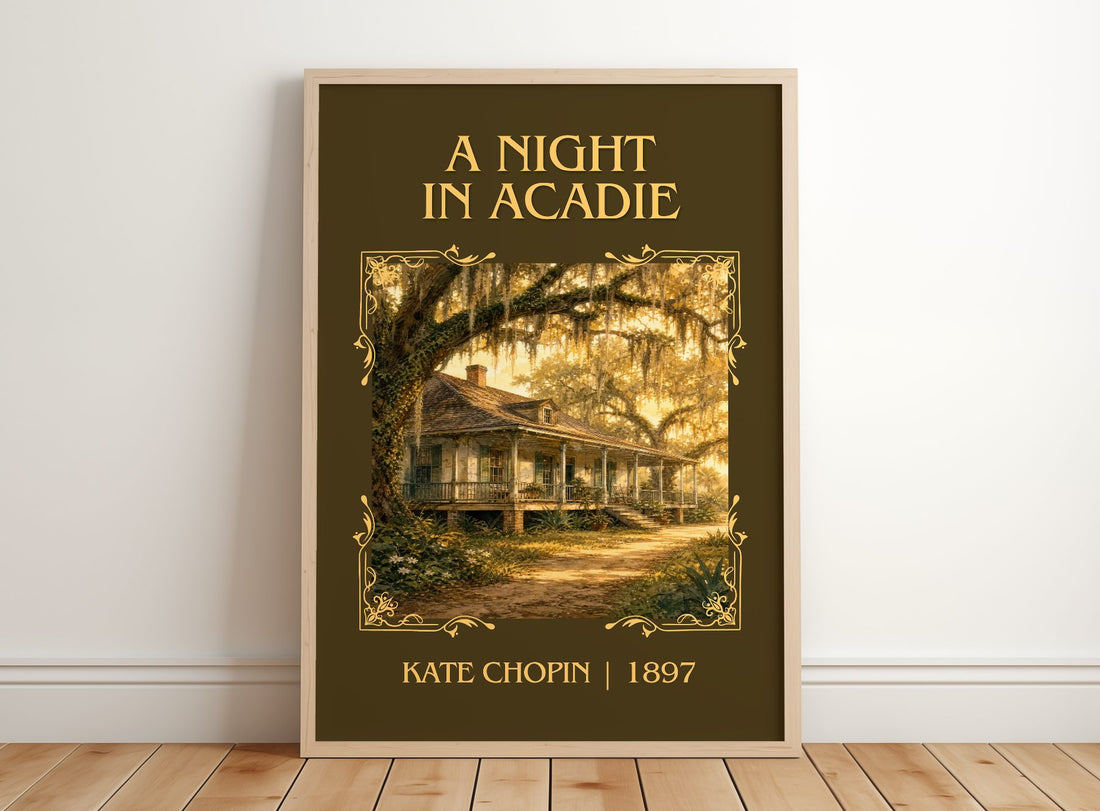 A Night In Acadie Classic Book Art Print by Kate Chopin – framed print leaning on a wooden floor