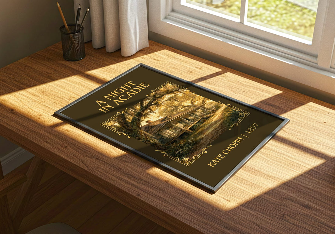A Night In Acadie Classic Book Art Print by Kate Chopin – print on a sunlit desk
