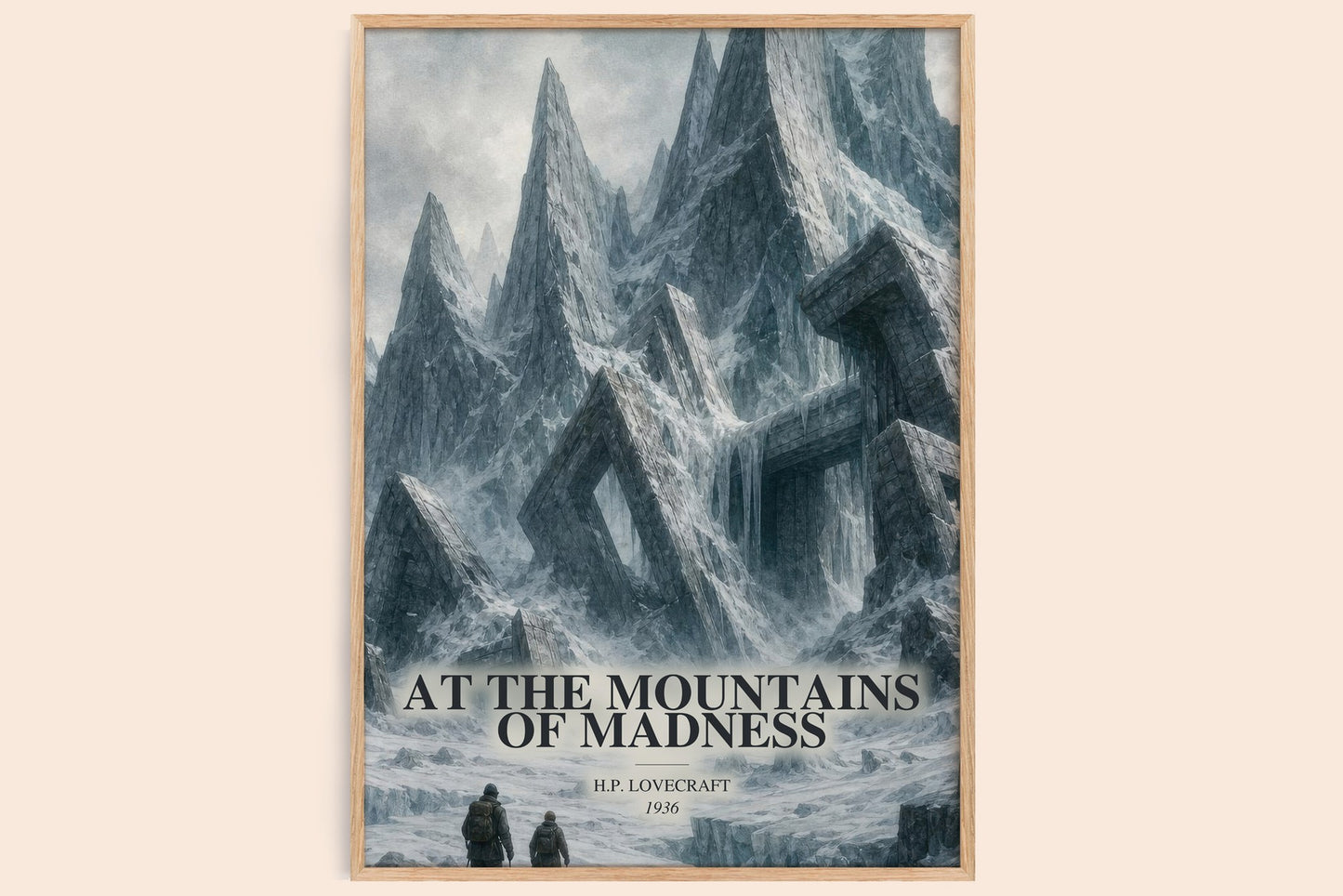 At The Mountains Of Madness watercolour book poster by H.P. Lovecraft – framed literary art print