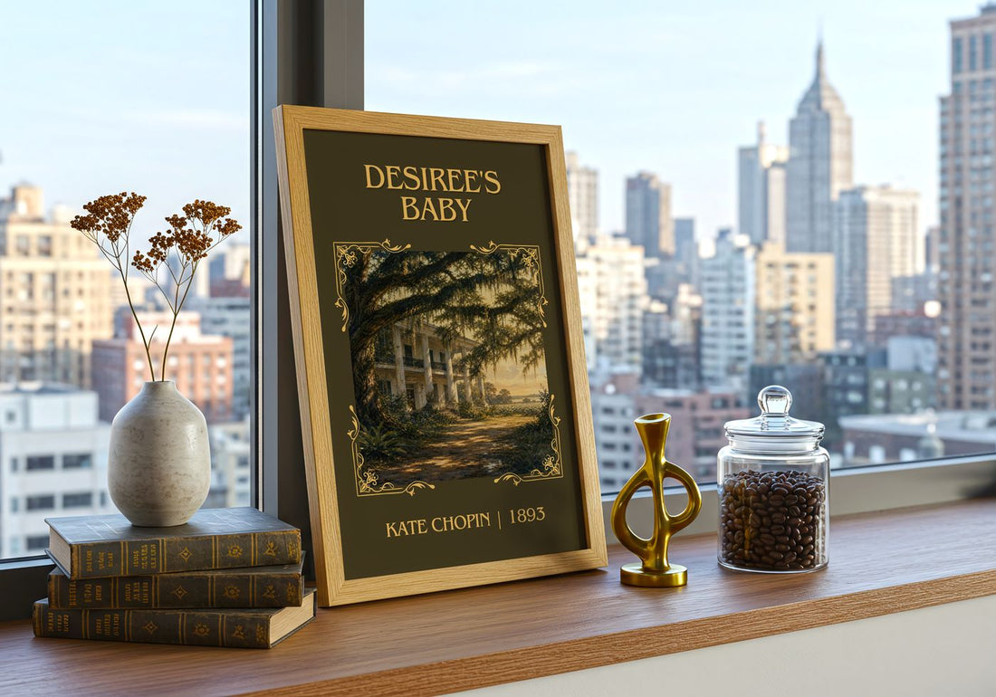 Desiree's Baby Classic Book Art Print by Kate Chopin – framed print on a city-view windowsill