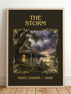 The Storm Classic Book Art Print by Kate Chopin – framed print leaning on a wooden floor