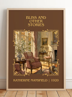 Bliss And Other Stories Classic Book Art Print by Katherine Mansfield – framed print leaning on a wooden floor