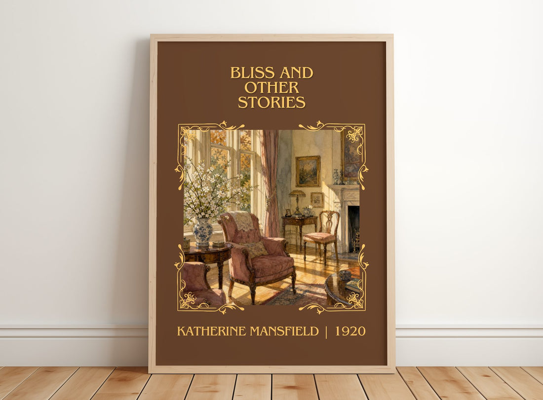 Bliss And Other Stories Classic Book Art Print by Katherine Mansfield – framed print leaning on a wooden floor