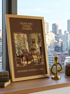 Bliss And Other Stories Classic Book Art Print by Katherine Mansfield – framed print on a city-view windowsill