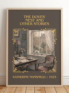Doves' Nest And Other Stories Classic Book Art Print by K. Mansfield – framed print leaning on a wooden floor