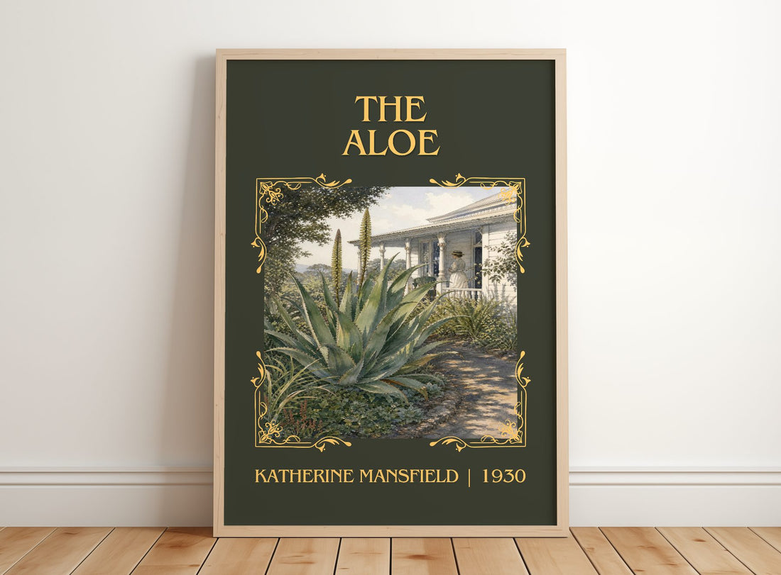 The Aloe Classic Book Art Print by Katherine Mansfield – framed print leaning on a wooden floor