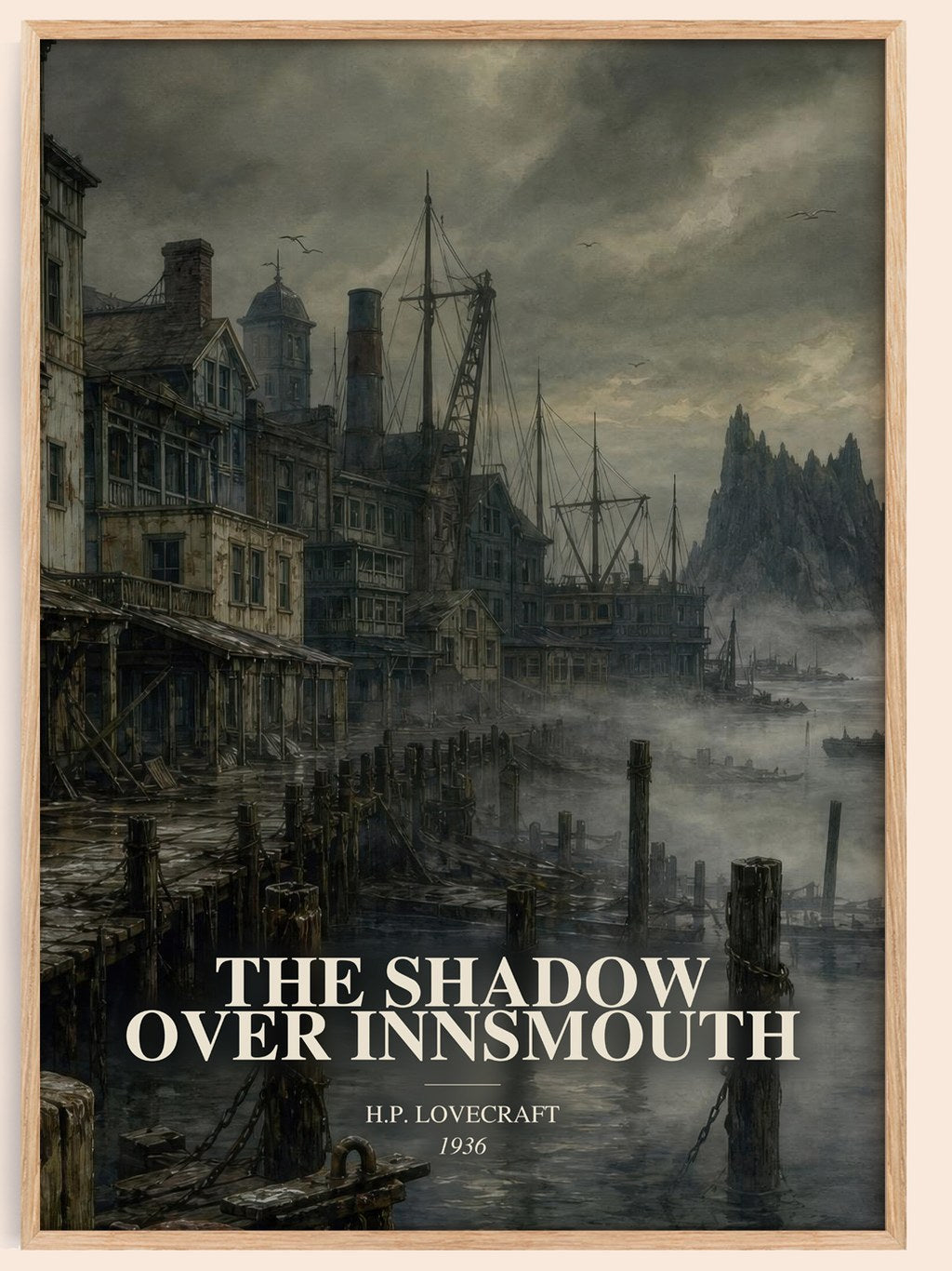 The Shadow Over Innsmouth watercolour book poster by H.P. Lovecraft – framed literary art print