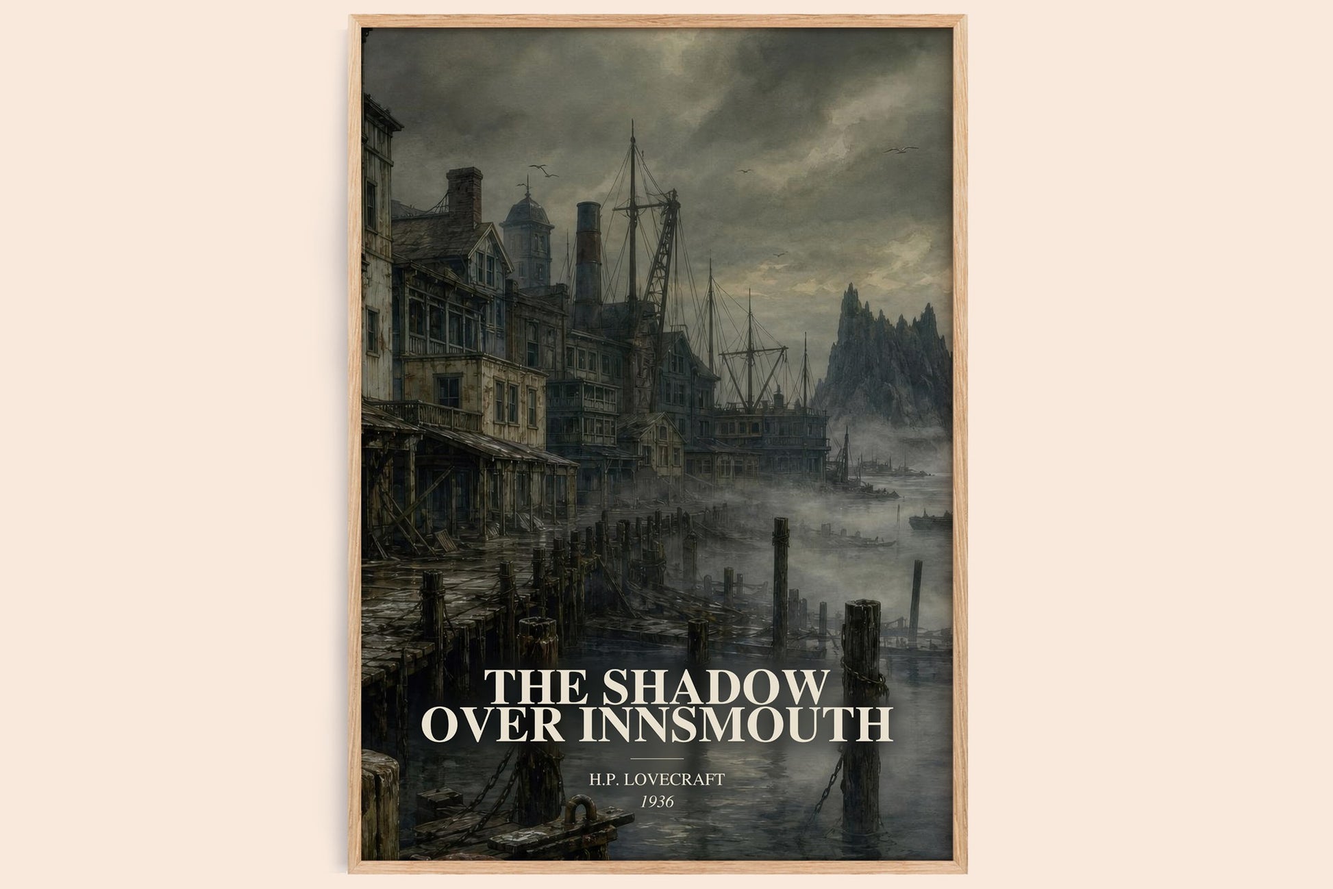 The Shadow Over Innsmouth watercolour book poster by H.P. Lovecraft – framed literary art print