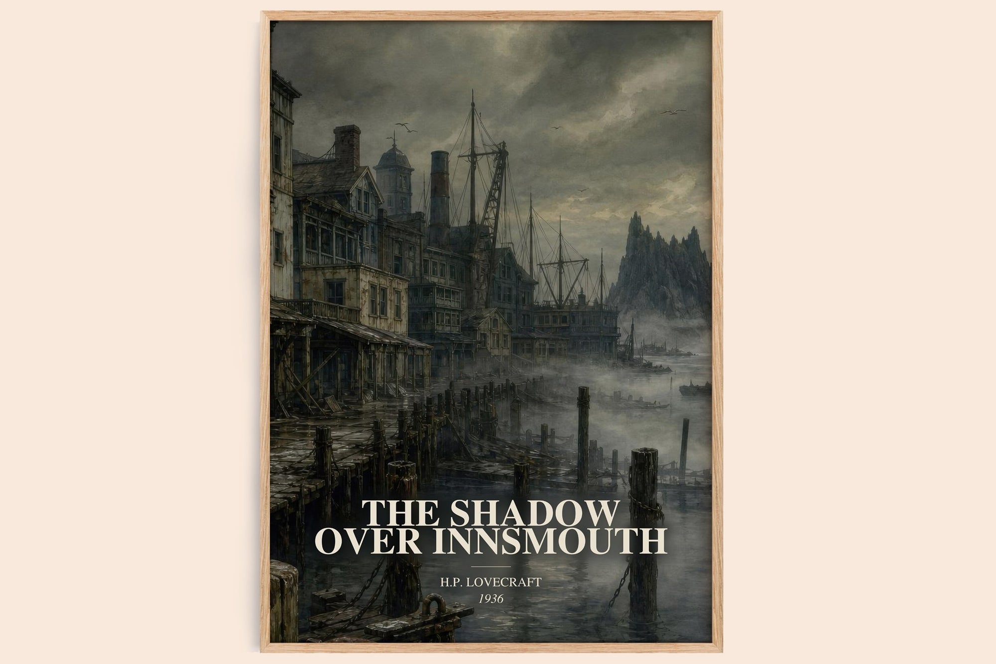 The Shadow Over Innsmouth watercolour book poster by H.P. Lovecraft – framed literary art print