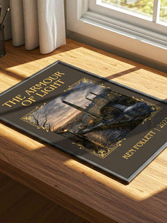 The Armour Of Light Classic Book Art Print by Ken Follett – print on a sunlit desk
