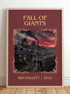 Fall Of Giants Classic Book Art Print by Ken Follett – framed print leaning on a wooden floor