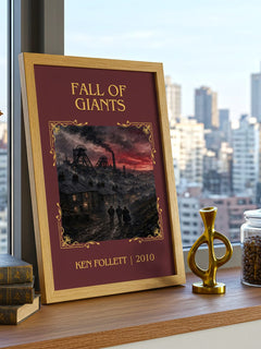 Fall Of Giants Classic Book Art Print by Ken Follett – framed print on a city-view windowsill