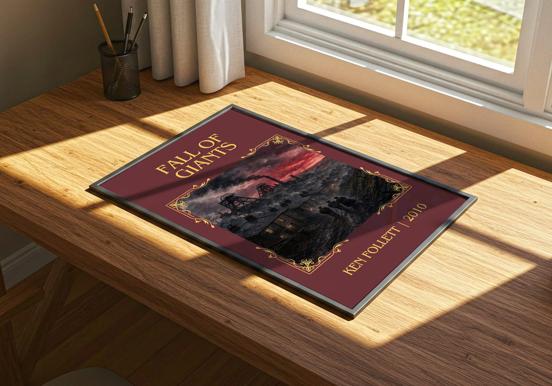 Fall Of Giants Classic Book Art Print by Ken Follett – print on a sunlit desk