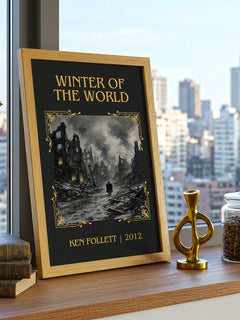 Winter Of The World Classic Book Art Print by Ken Follett – framed print on a city-view windowsill