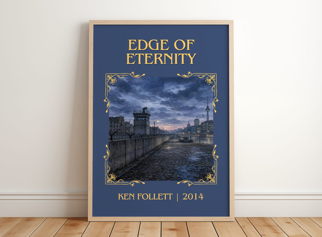 Edge Of Eternity Classic Book Art Print by Ken Follett – framed print leaning on a wooden floor