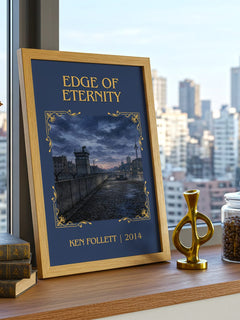 Edge Of Eternity Classic Book Art Print by Ken Follett – framed print on a city-view windowsill