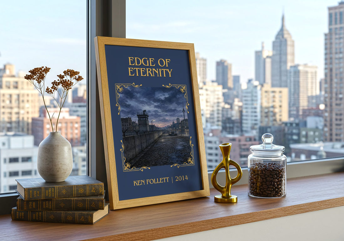 Edge Of Eternity Classic Book Art Print by Ken Follett – framed print on a city-view windowsill