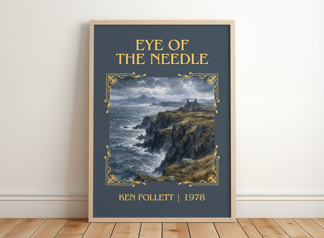 Eye Of The Needle Classic Book Art Print by Ken Follett – framed print leaning on a wooden floor