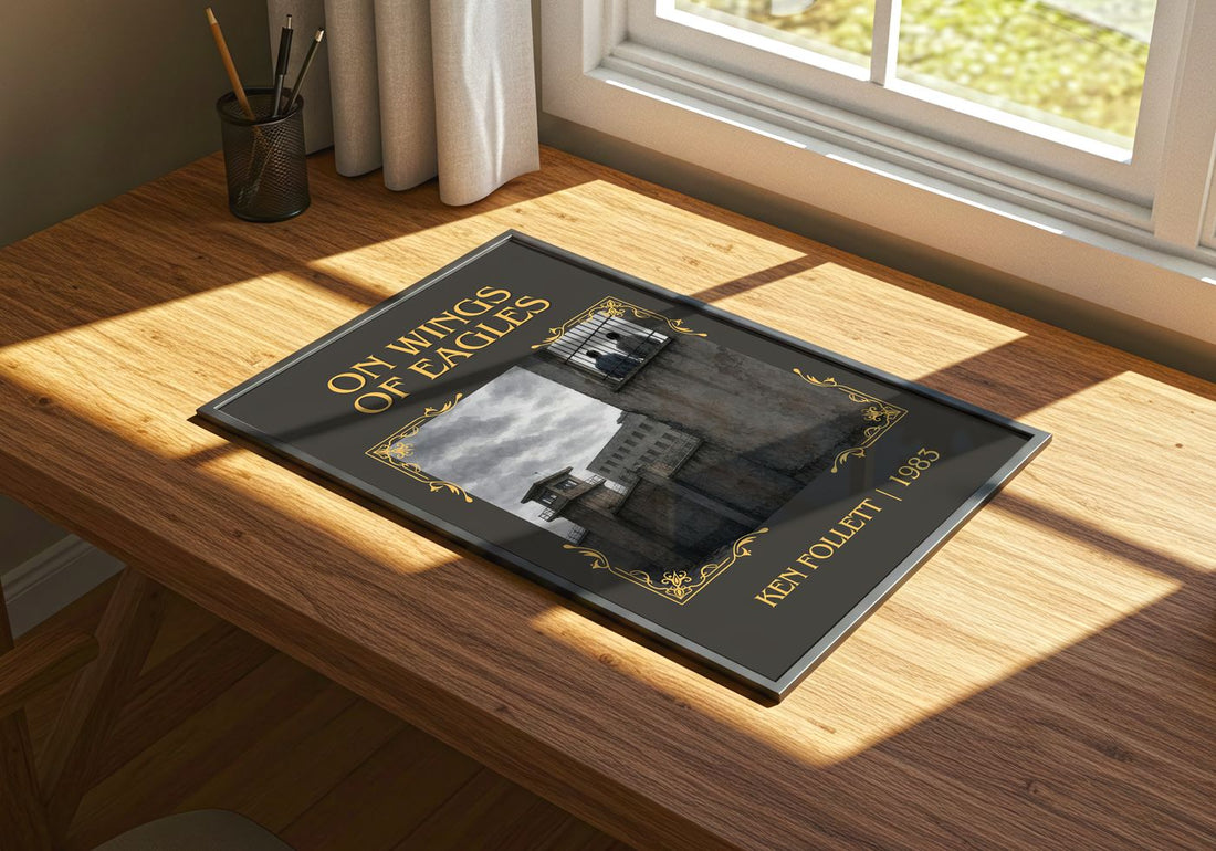 On Wings Of Eagles Classic Book Art Print by Ken Follett – print on a sunlit desk