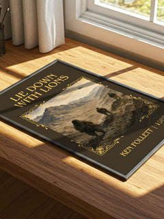 Lie Down With Lions Classic Book Art Print by Ken Follett – print on a sunlit desk