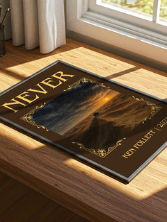 Never Classic Book Art Print by Ken Follett – print on a sunlit desk