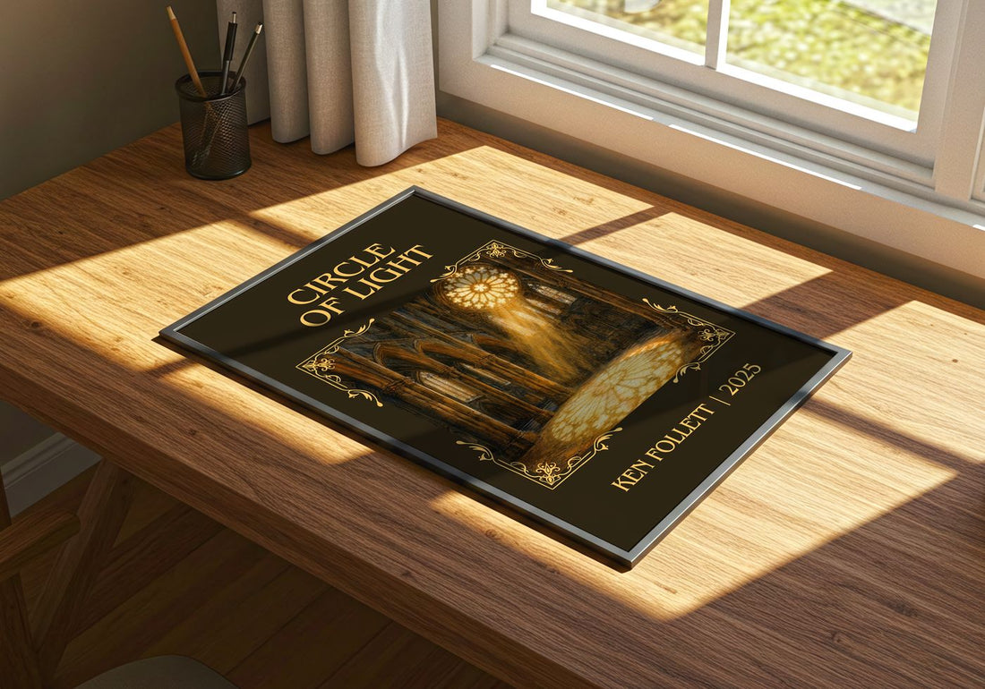 Circle Of Light Classic Book Art Print by Ken Follett – print on a sunlit desk