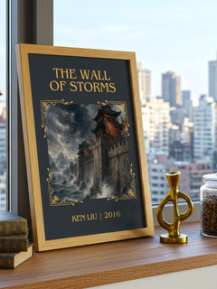 The Wall Of Storms Classic Book Art Print by Ken Liu – framed print on a city-view windowsill