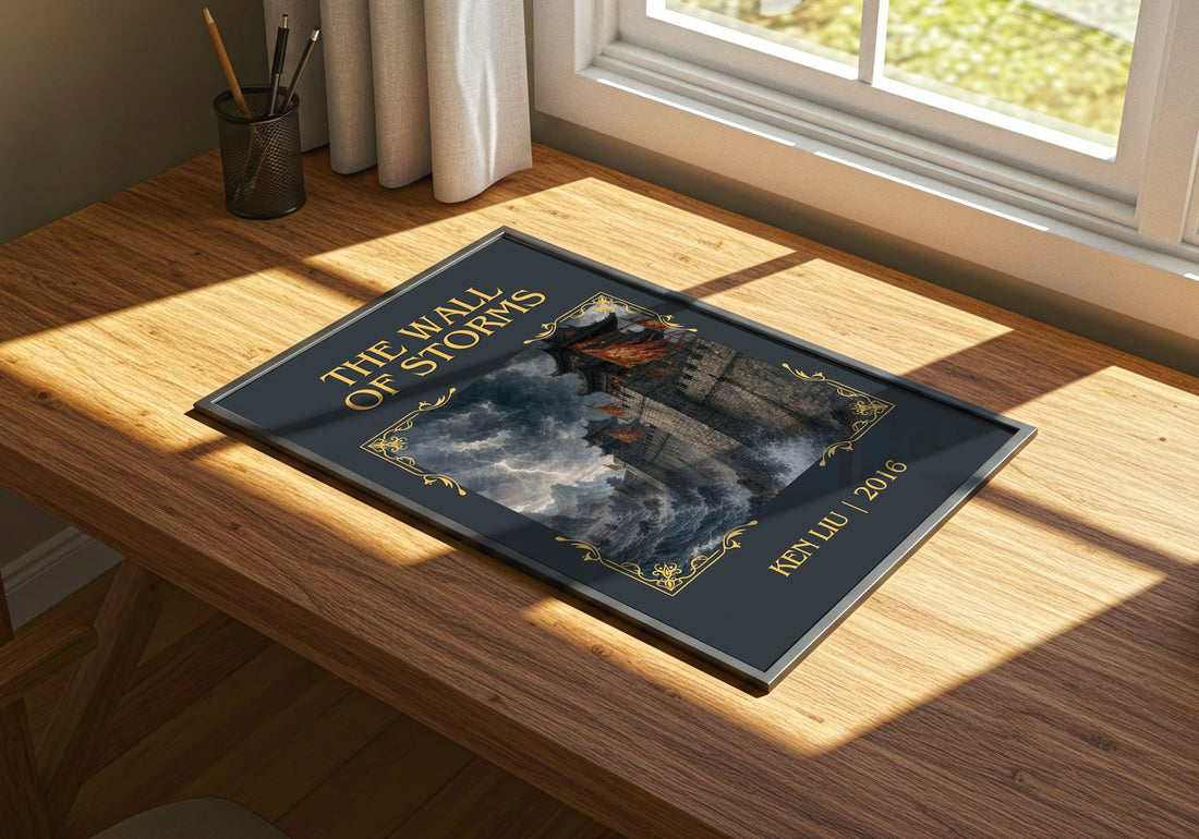 The Wall Of Storms Classic Book Art Print by Ken Liu – print on a sunlit desk