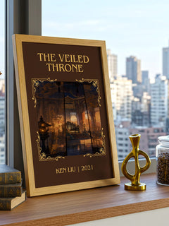The Veiled Throne Classic Book Art Print by Ken Liu – framed print on a city-view windowsill