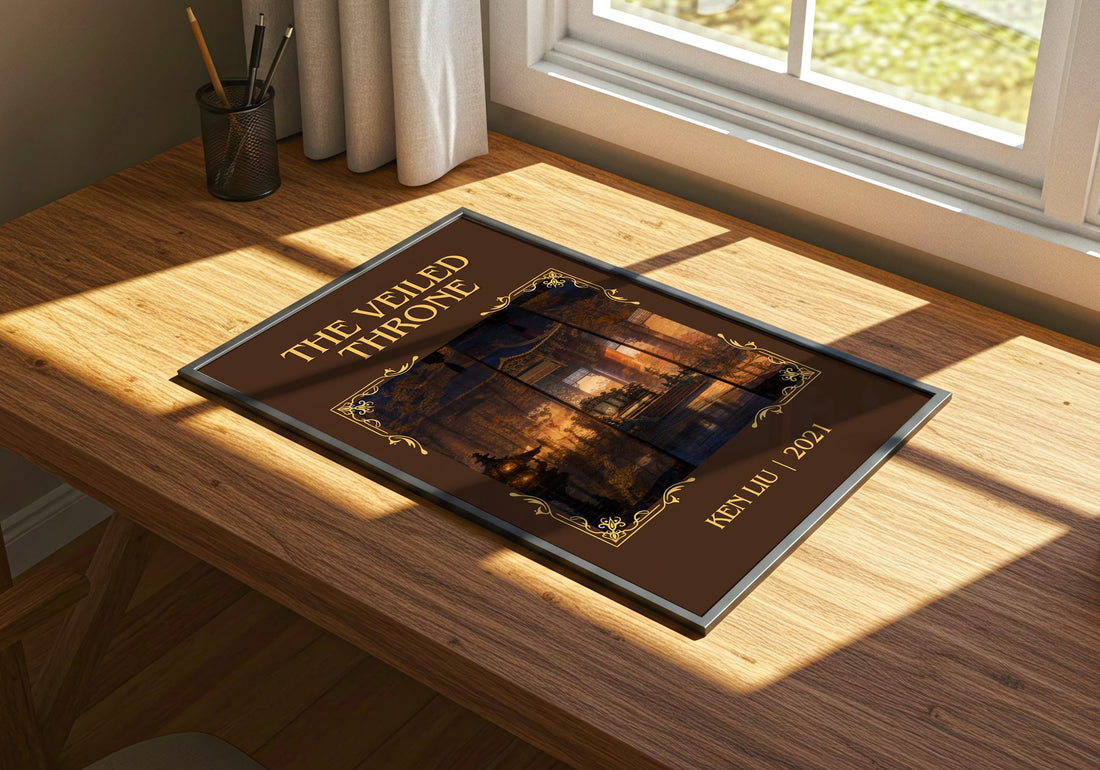 The Veiled Throne Classic Book Art Print by Ken Liu – print on a sunlit desk