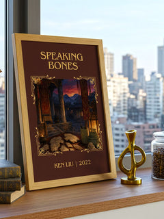 Speaking Bones Classic Book Art Print by Ken Liu – framed print on a city-view windowsill