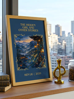 The Hidden Girl And Other Stories Classic Book Art Print by Ken Liu – framed print on a city-view windowsill