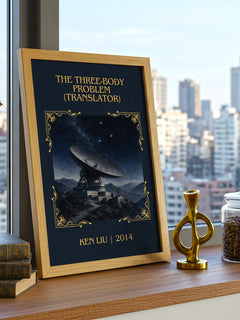 The Three-Body Problem (Translator) Classic Book Art Print by Ken Liu – framed print on a city-view windowsill
