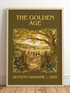 The Golden Age Classic Book Art Print by Kenneth Grahame – framed print leaning on a wooden floor