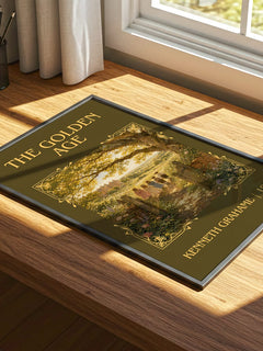 The Golden Age Classic Book Art Print by Kenneth Grahame – print on a sunlit desk
