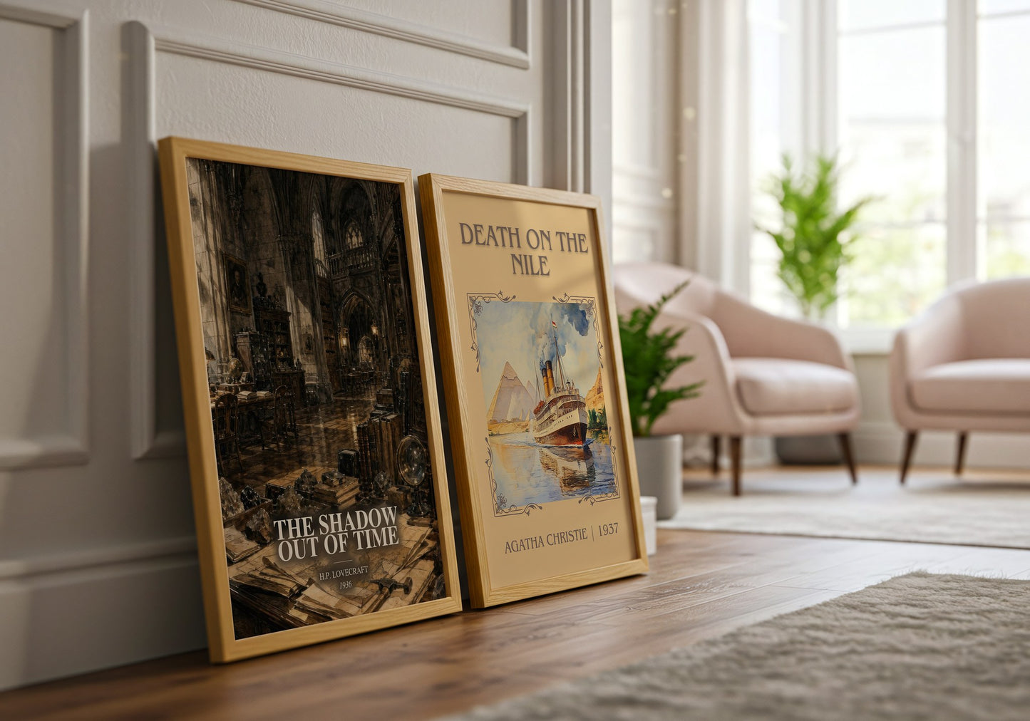 The Shadow Out Of Time watercolour print framed by window – literary home decor