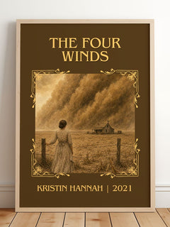 The Four Winds Classic Book Art Print by Kristin Hannah – framed print leaning on a wooden floor