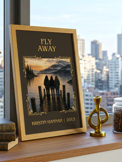 Fly Away Classic Book Art Print by Kristin Hannah – framed print on a city-view windowsill