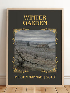 Winter Garden Classic Book Art Print by Kristin Hannah – framed print leaning on a wooden floor