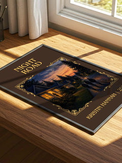 Night Road Classic Book Art Print by Kristin Hannah – print on a sunlit desk