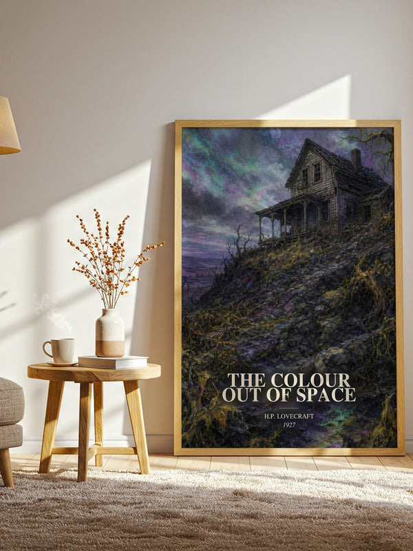The Colour Out Of Space watercolour print in frame leaning in hallway – horror wall art