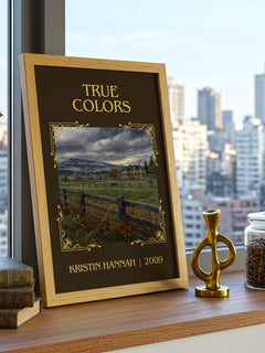 True Colors Classic Book Art Print by Kristin Hannah – framed print on a city-view windowsill