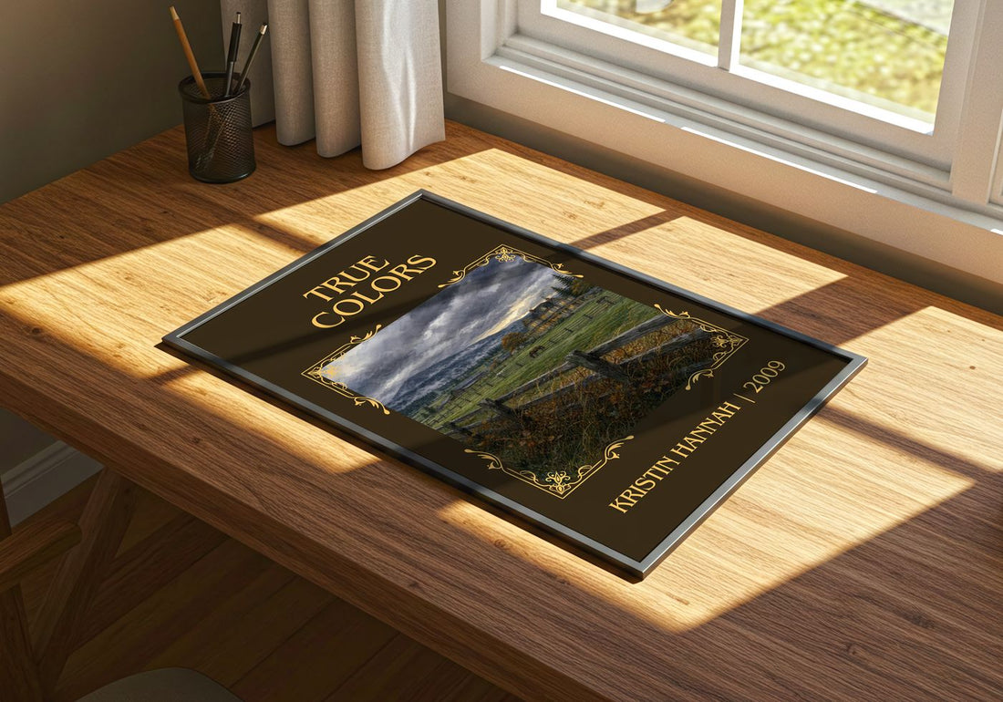 True Colors Classic Book Art Print by Kristin Hannah – print on a sunlit desk
