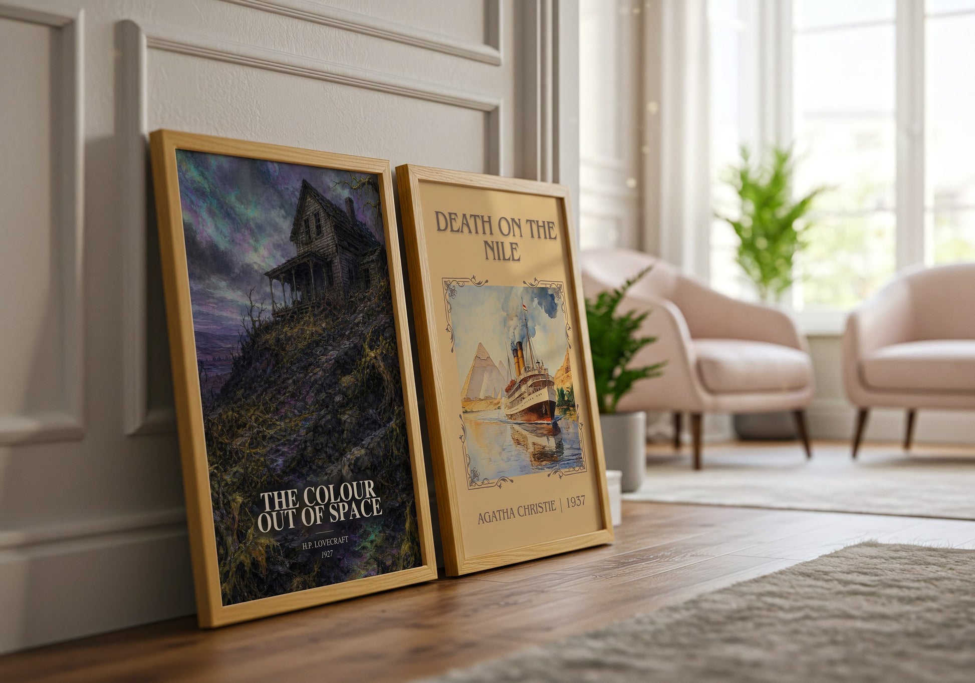 The Colour Out Of Space watercolour print framed by window – literary home decor