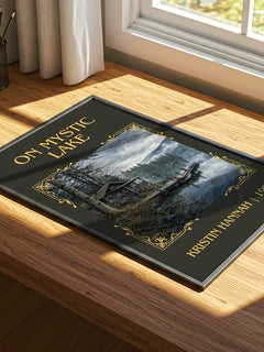 On Mystic Lake Classic Book Art Print by Kristin Hannah – print on a sunlit desk