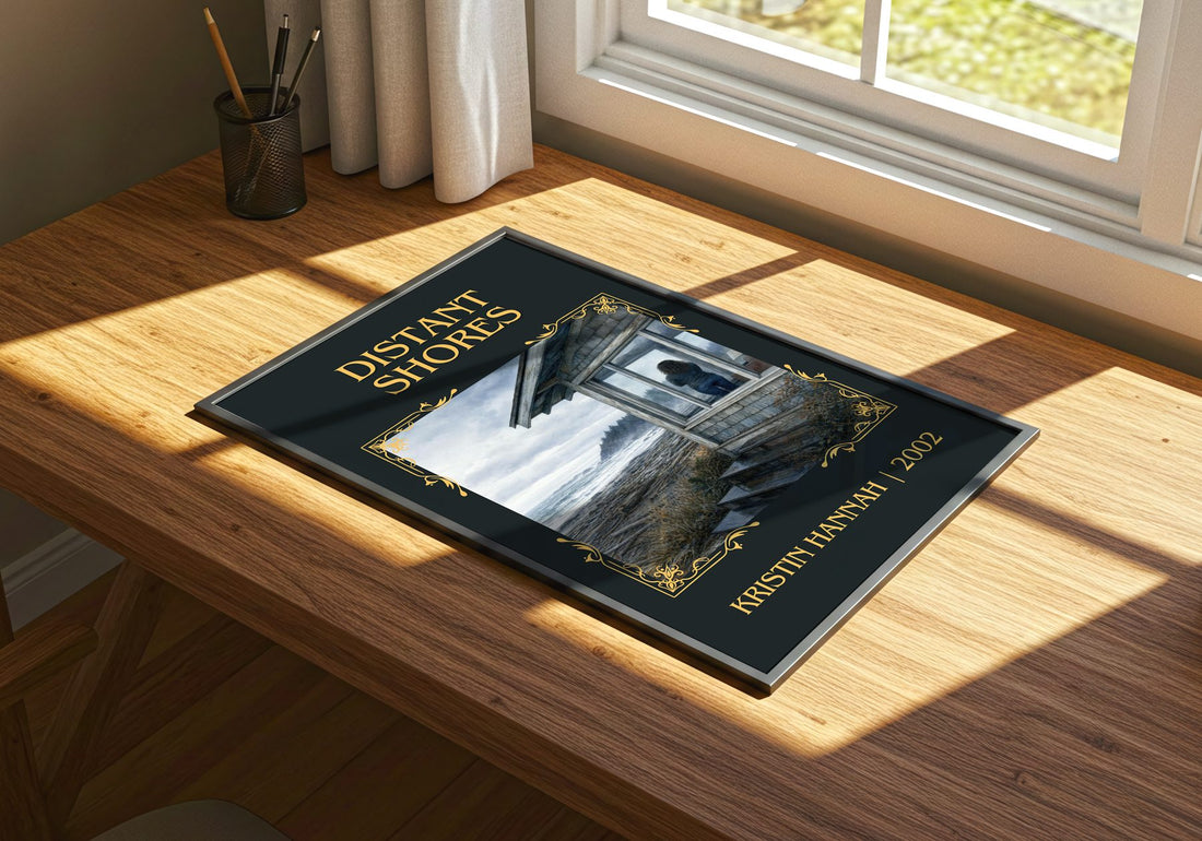 Distant Shores Classic Book Art Print by Kristin Hannah – print on a sunlit desk
